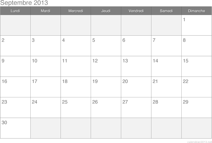 Calendrier de septembre 2013